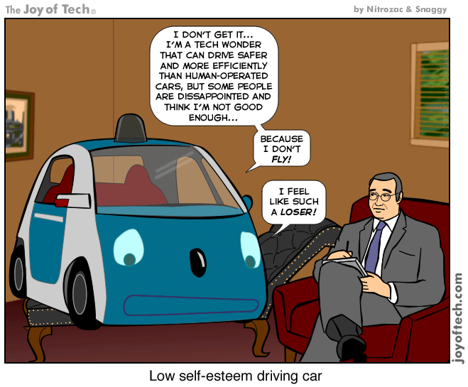 A self driving car goes to a shrink...